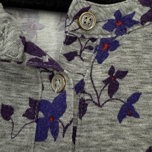 Liz Claiborne Henley top size XL Gray Purple Floral Long Sleeve Pullover - Picture 4 of 9
